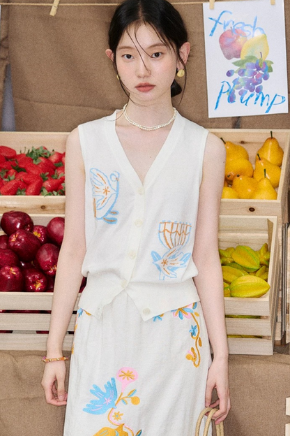 Summer Bird Floral Cotton Vest