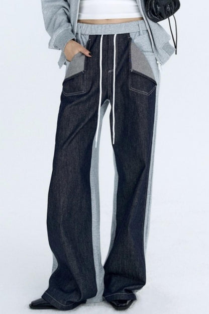 Color-Blocked Denim Sweatpants