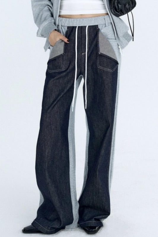 Color-Blocked Denim Sweatpants