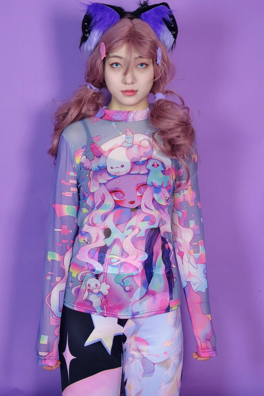 Sweet Spicy Long-Sleeved Mesh T-Shirt