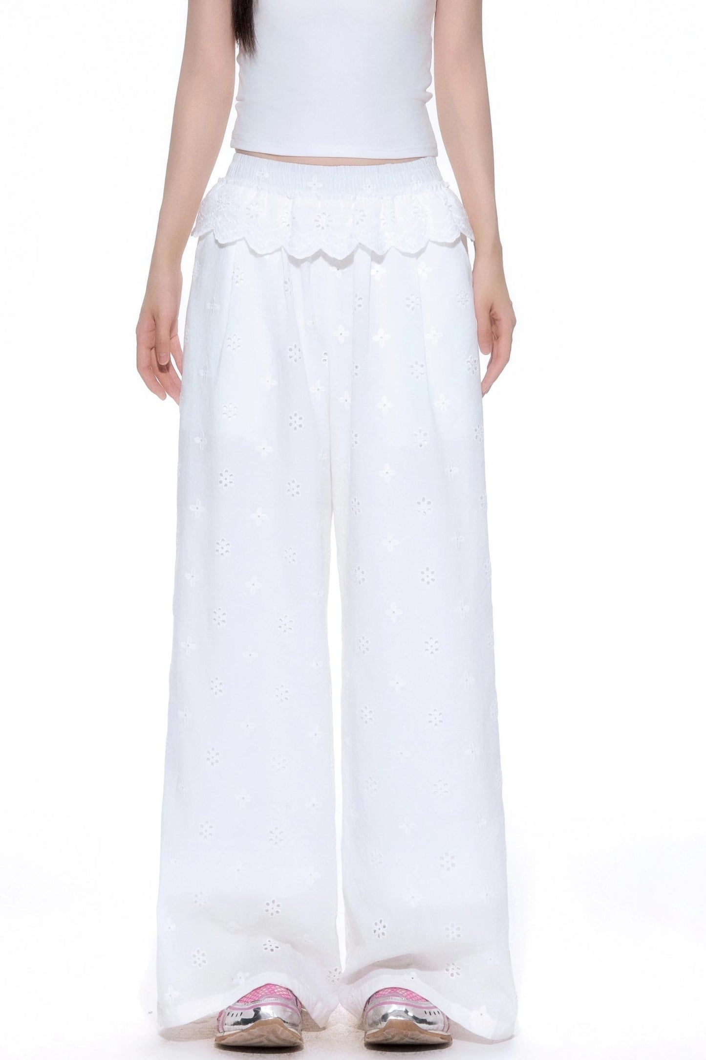 Floral Lace Wide-Leg Pants