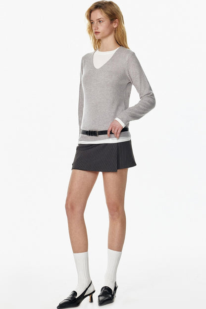 Elegant V-Neck Wool Knit Top