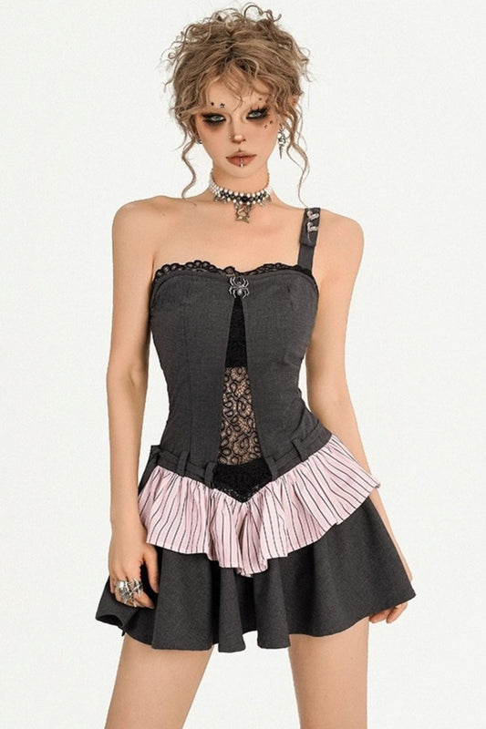 Lace Gray Bandeau Dress Set