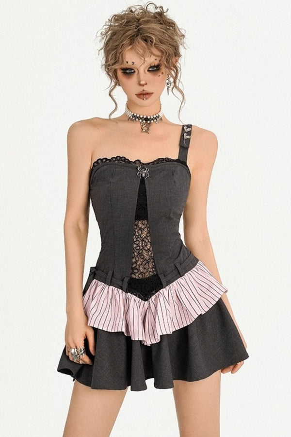 Lace Gray Bandeau Dress Set