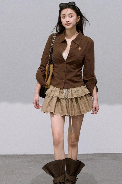 Lyocell Perforated Embroidered Puffy Cake Skirt