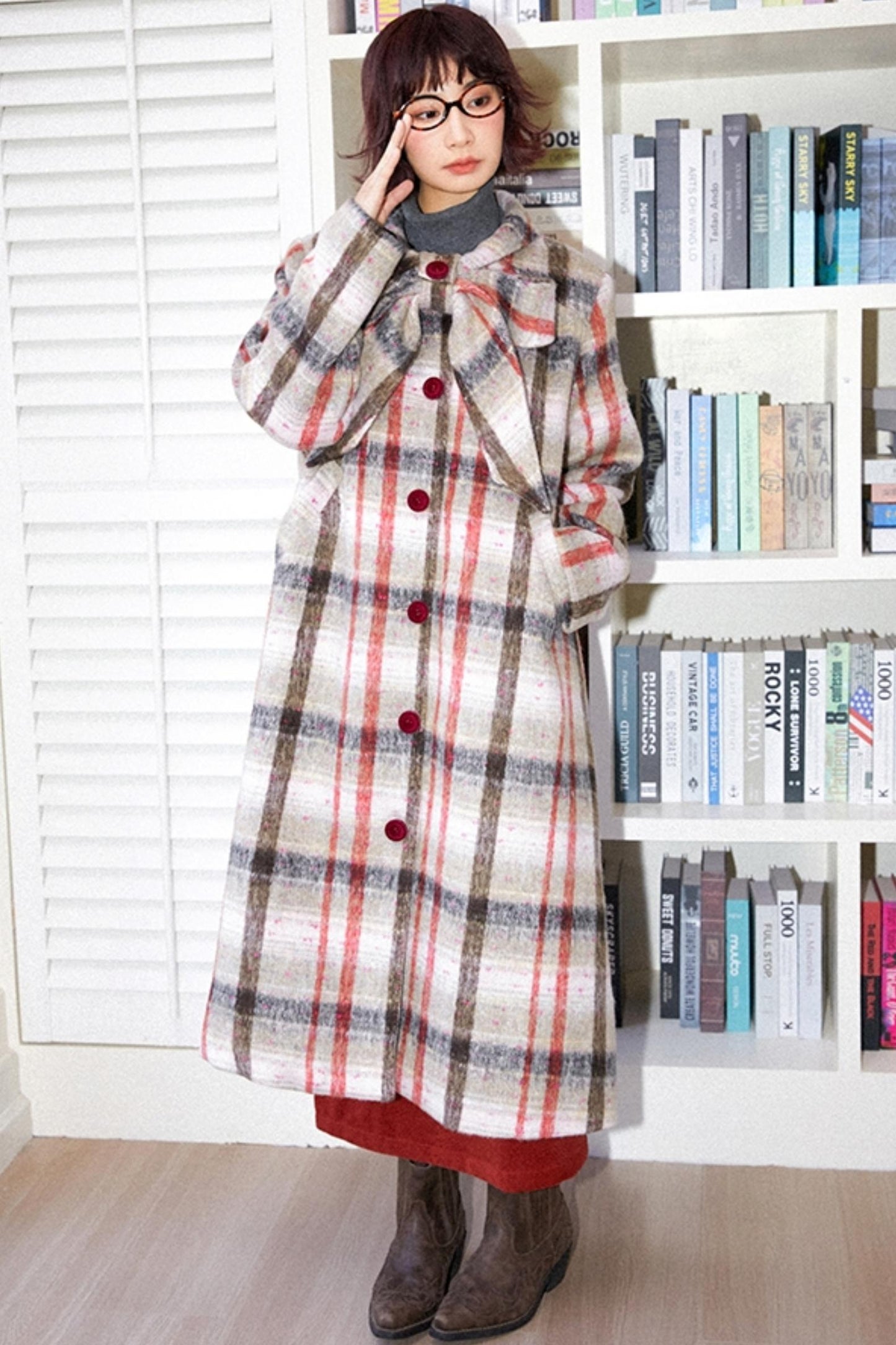 Elegant Bow Tartan Coat