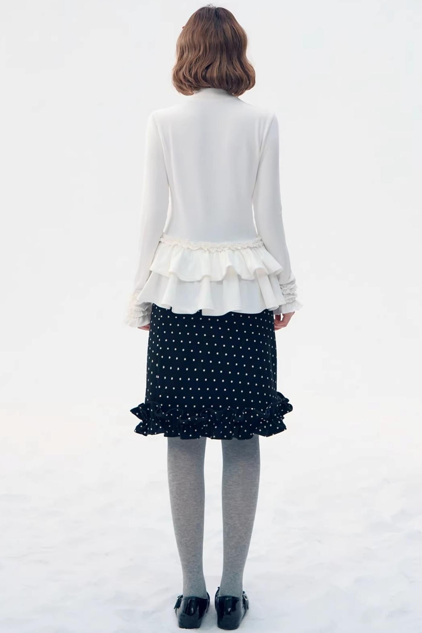 Six-Button Lace Hem Blouse Top