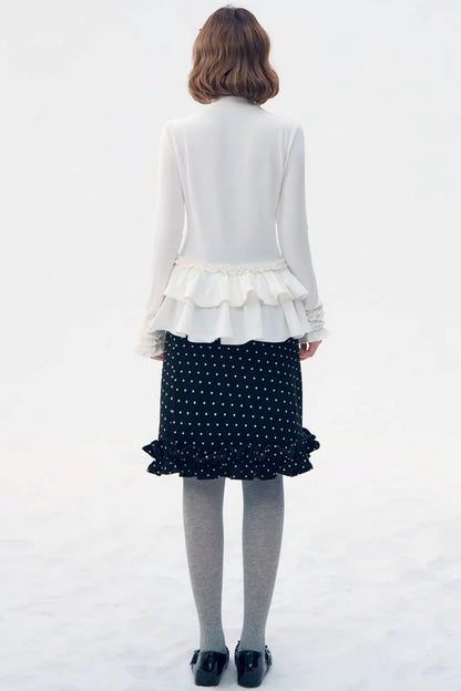 Six-Button Lace Hem Blouse Top