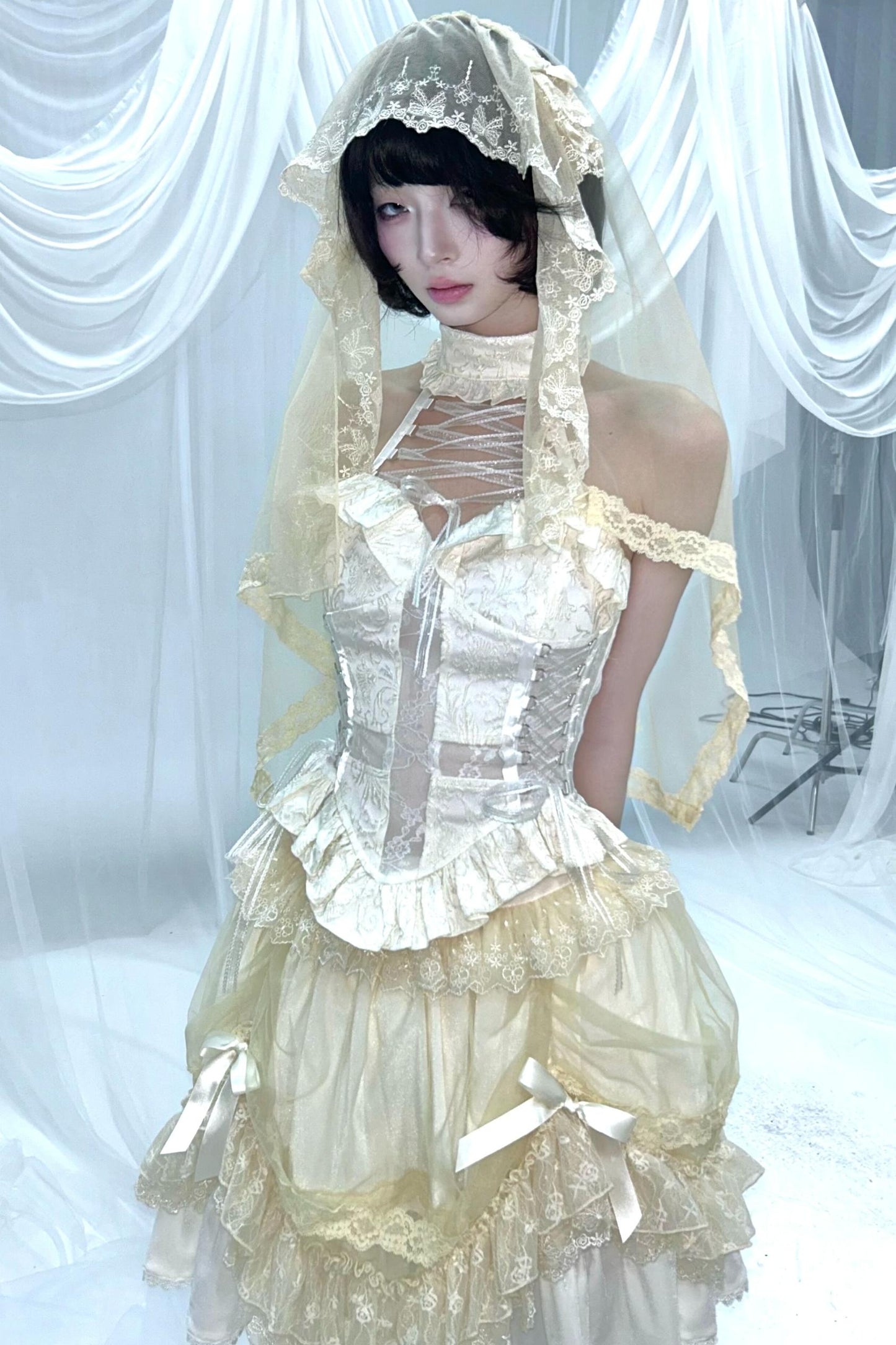 Cross Hollow Jacquard Halterneck Top Set-Up