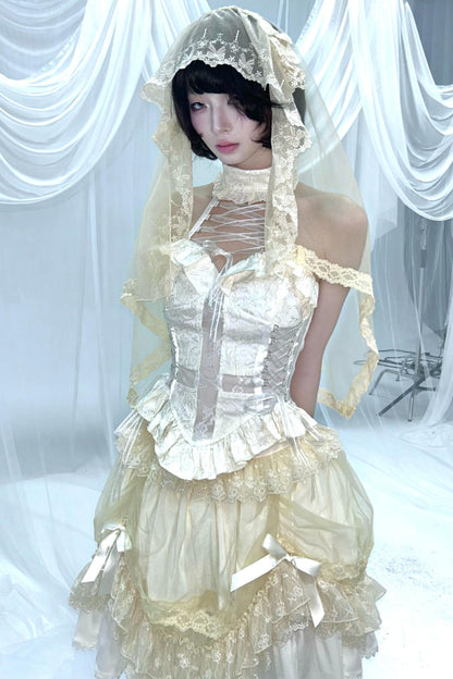 Cross Hollow Jacquard Halterneck Top Set-Up