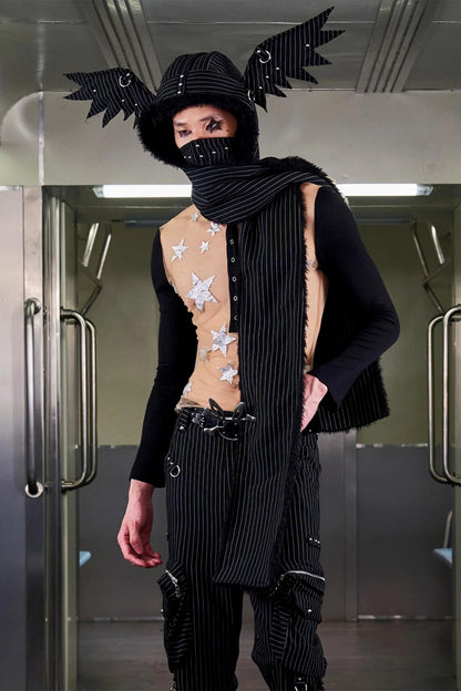 Pentagram Glitter Print Long-Sleeved Top