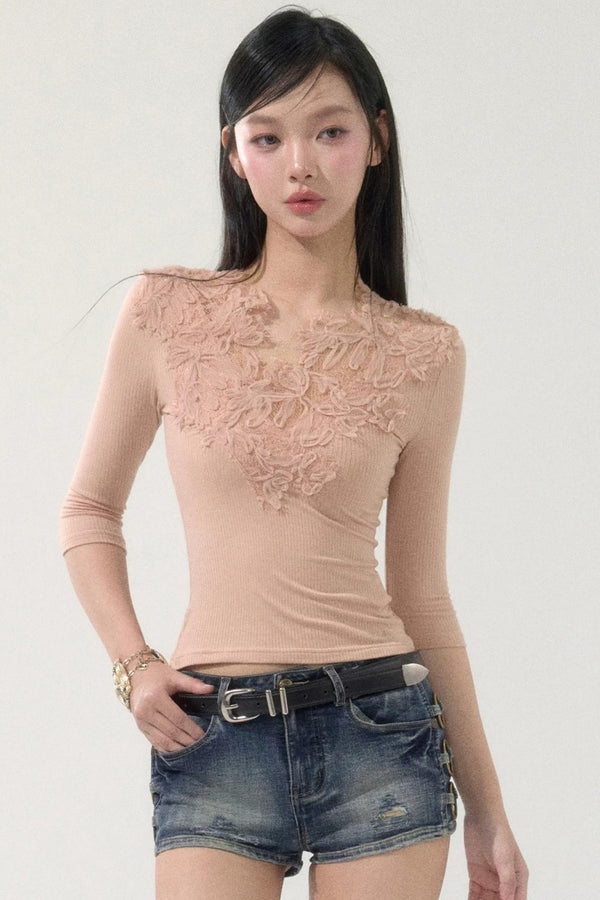 Lace Floral V-Neck Top