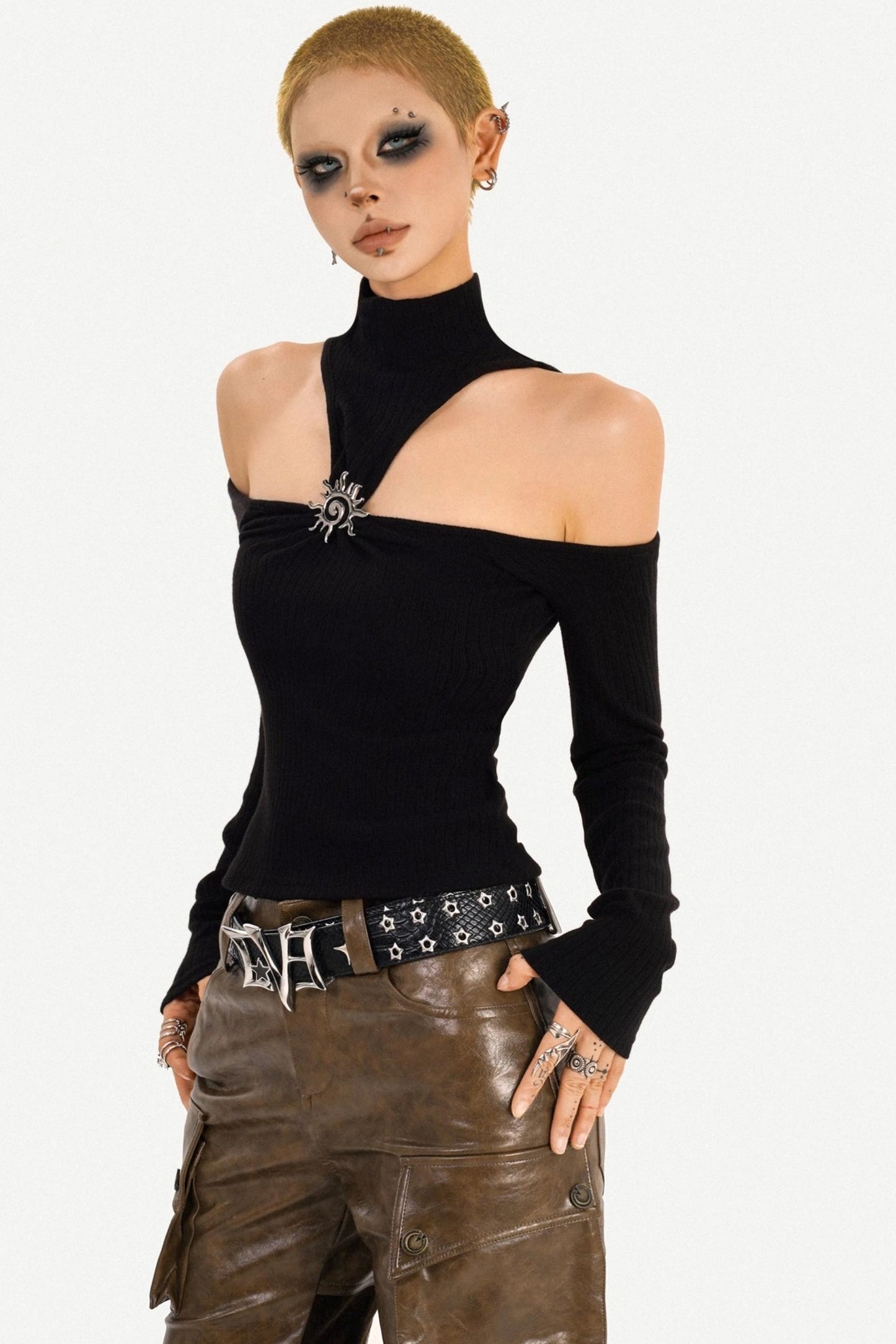 Black Off-Shoulder Halter Top