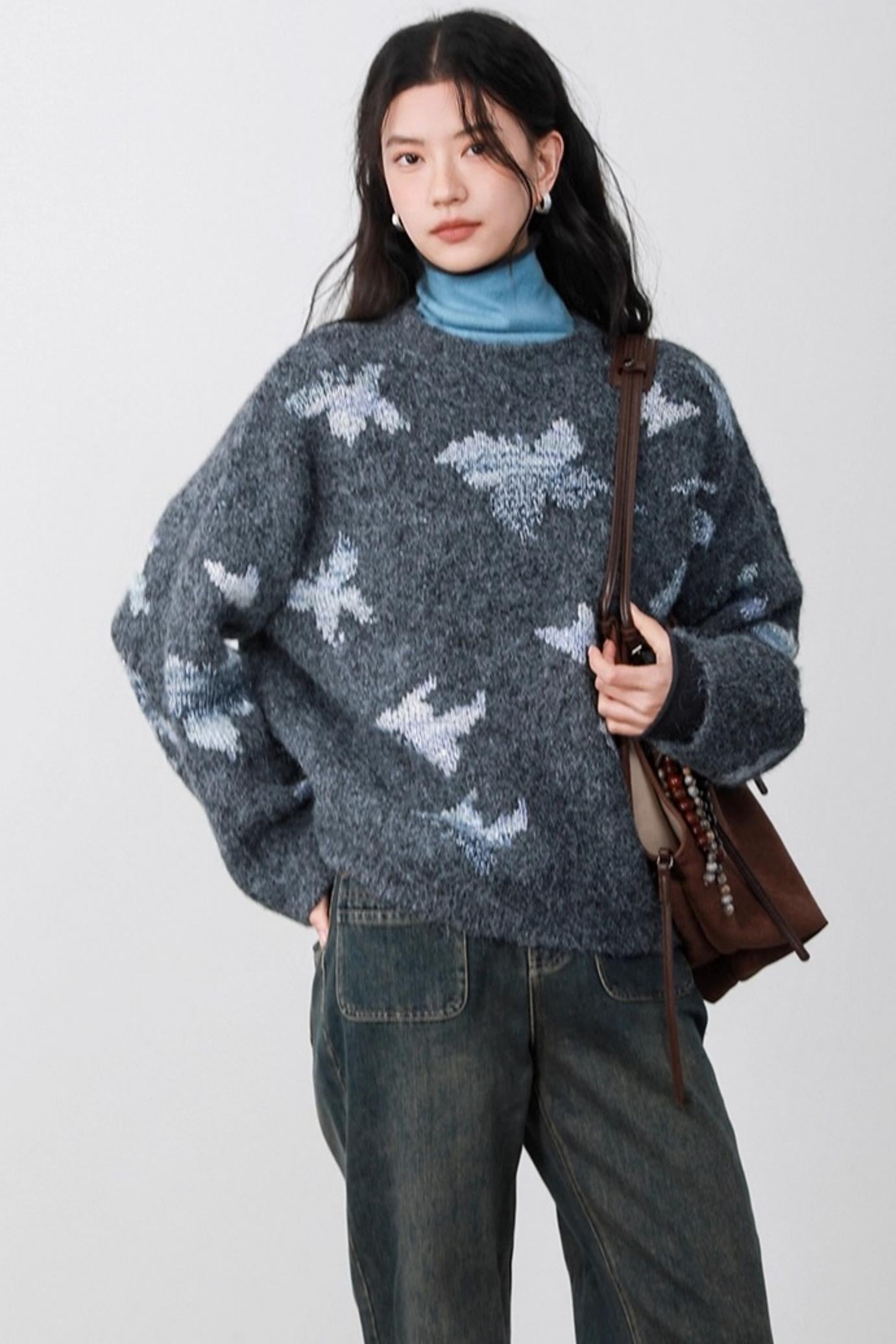 Gray Butterfly Hollow Sweater