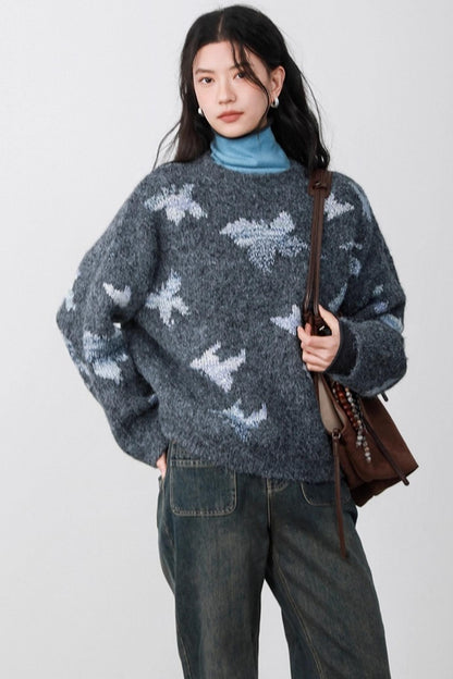 Gray Butterfly Hollow Sweater