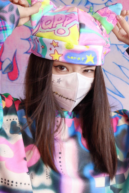 Leerroo Punk Print Cat Ear Hat