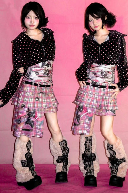 Black Rose Red Polka Dot Zipper Short Jacket