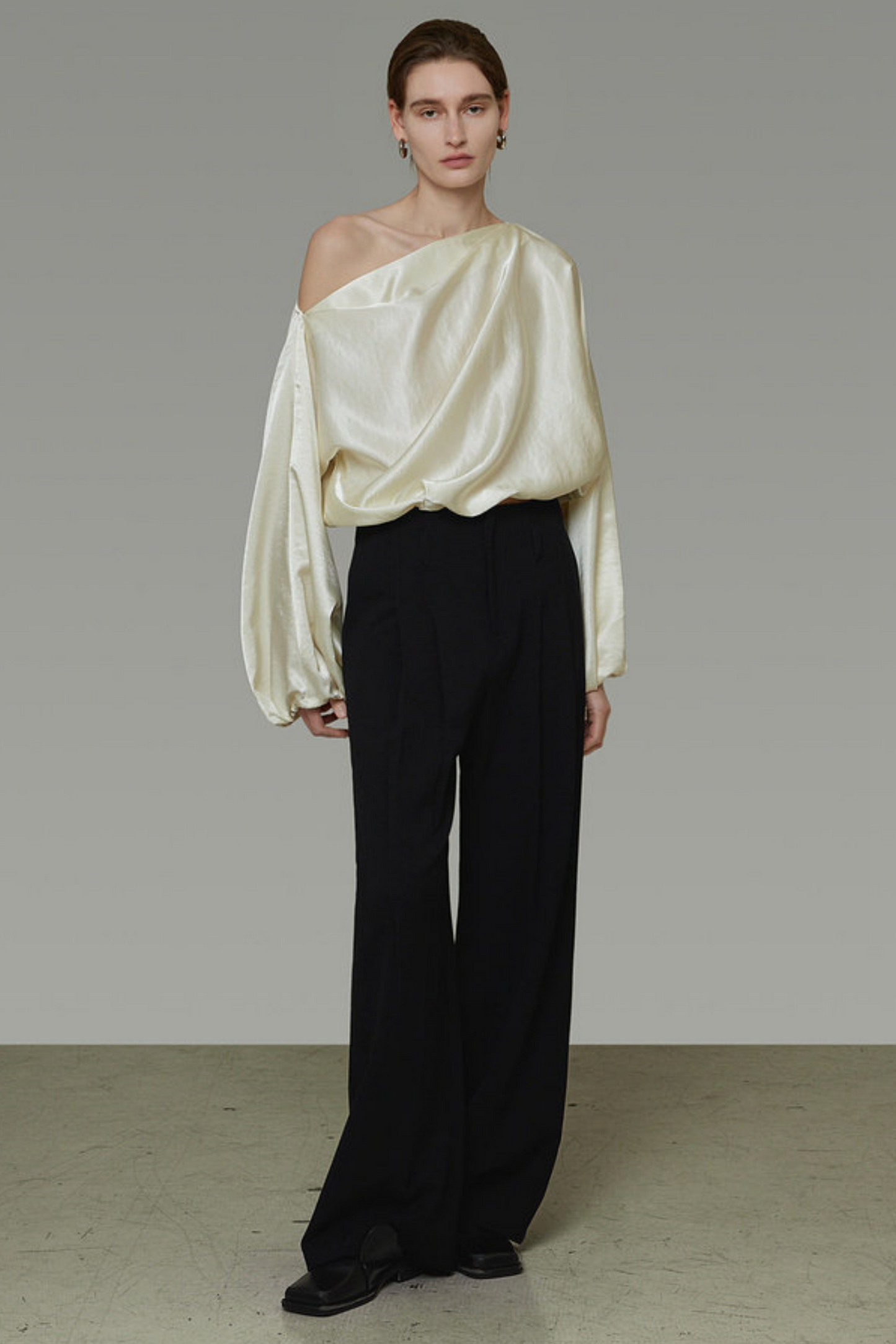 Satin Asymmetrical Off-Shoulder Blouse