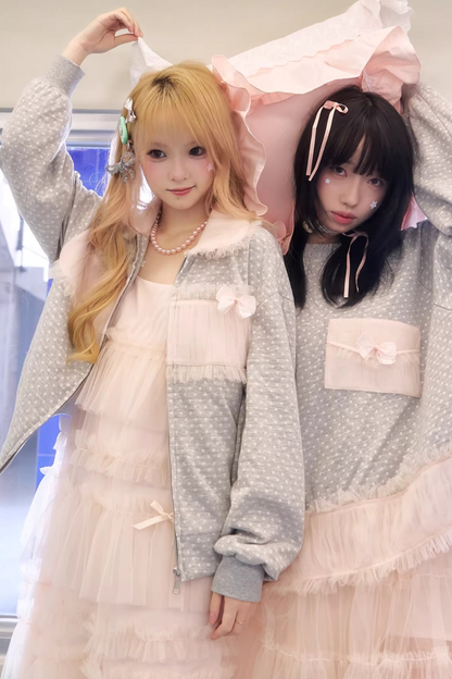 Polka Dot Knit Patchwork Jacket