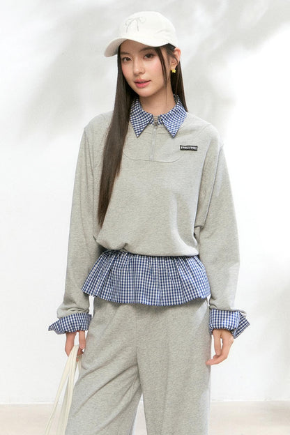 Plaid Polo Sweatshirt Set-Up