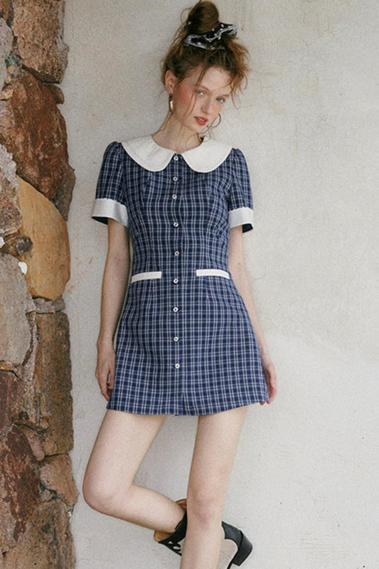 Navy A-Line Doll Neck Dress