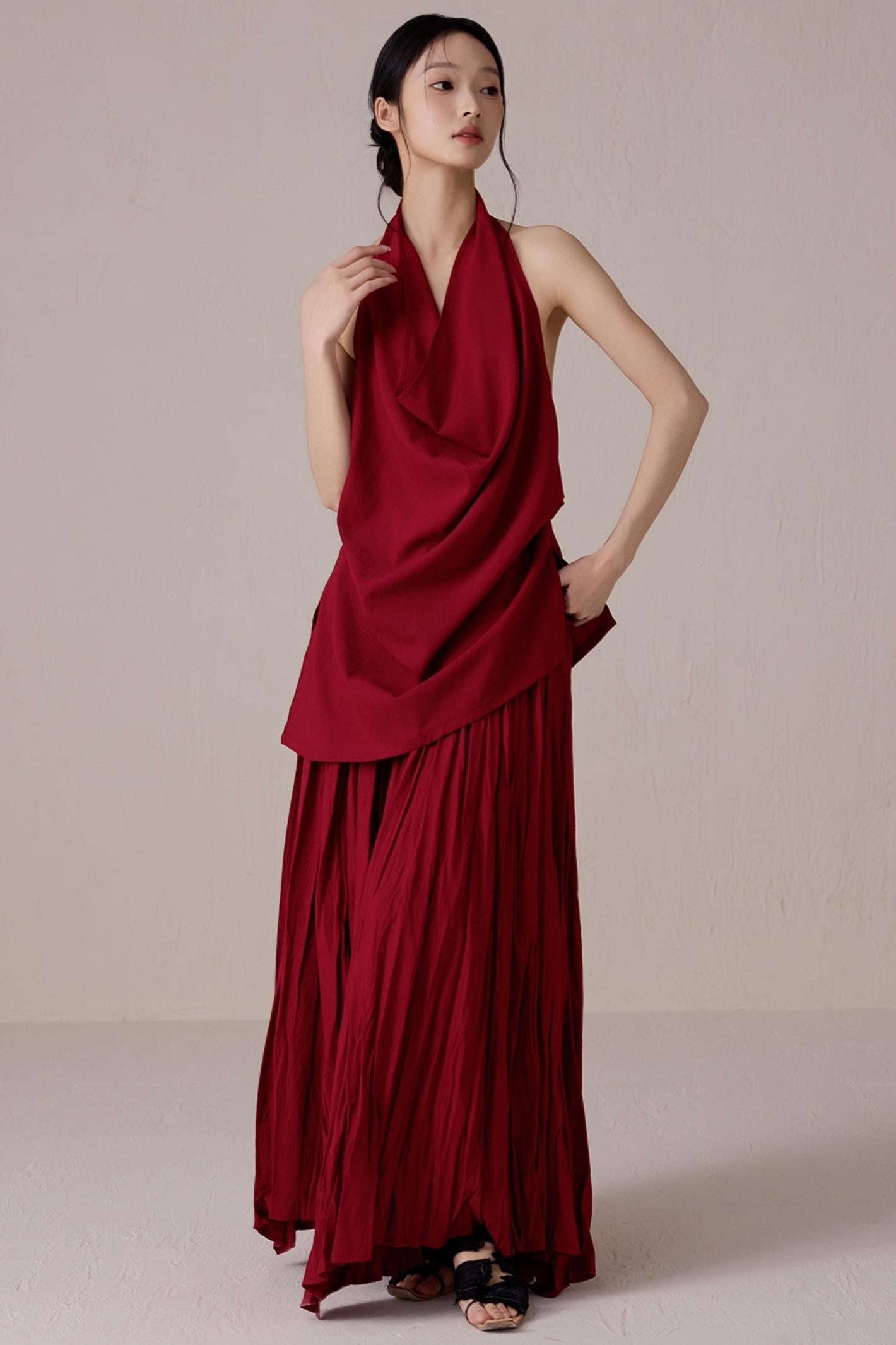 Pink Pleated A-line Skirt