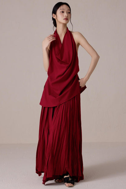 Pink Pleated A-line Skirt