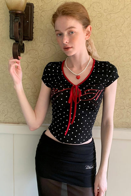 Summer Polka Dot V-Neck Tee