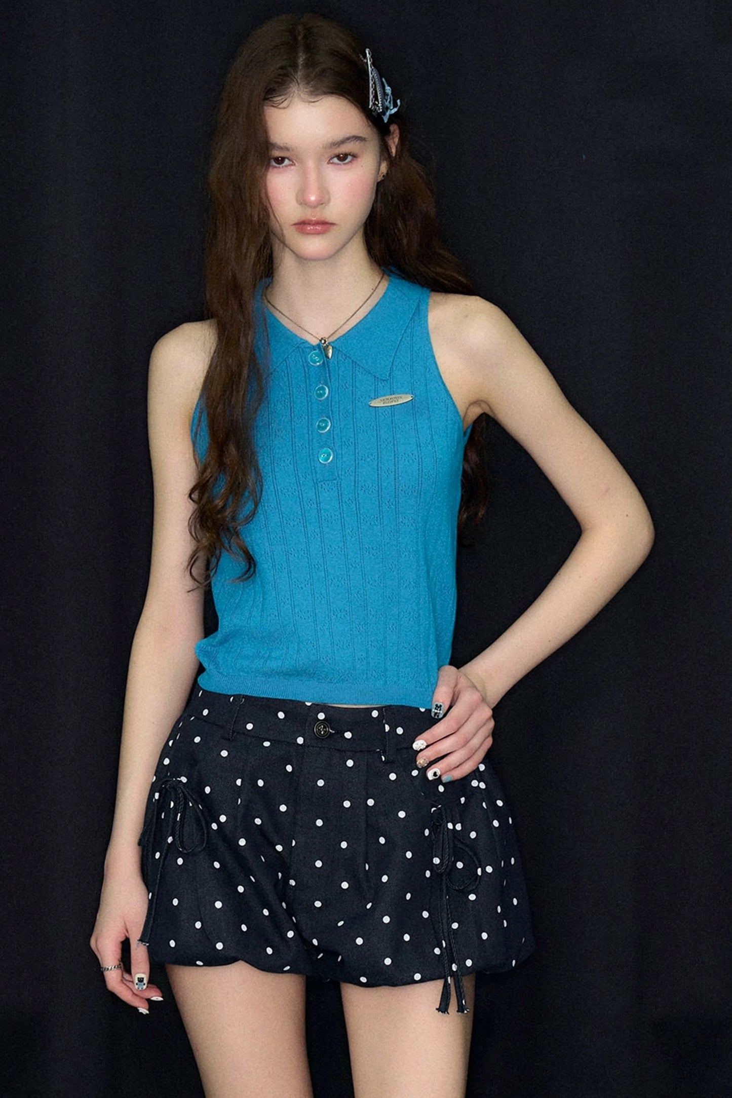 Sea Salt Blue Knit Polo Top