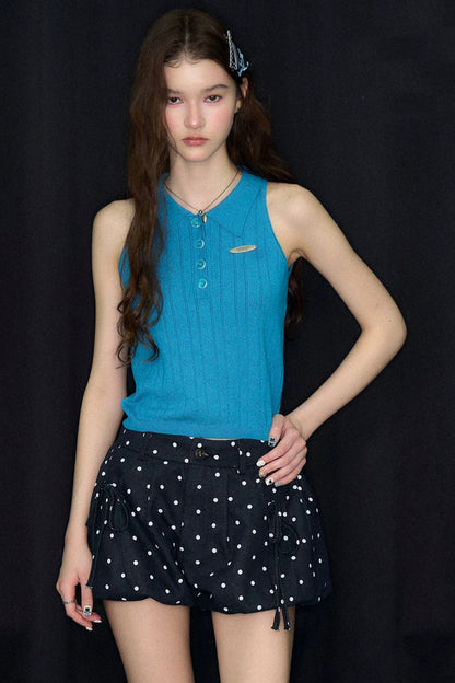 Sea Salt Blue Knit Polo Top