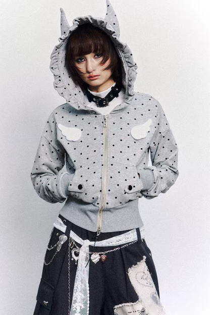 Polka Dot Lace Hooded Jacket