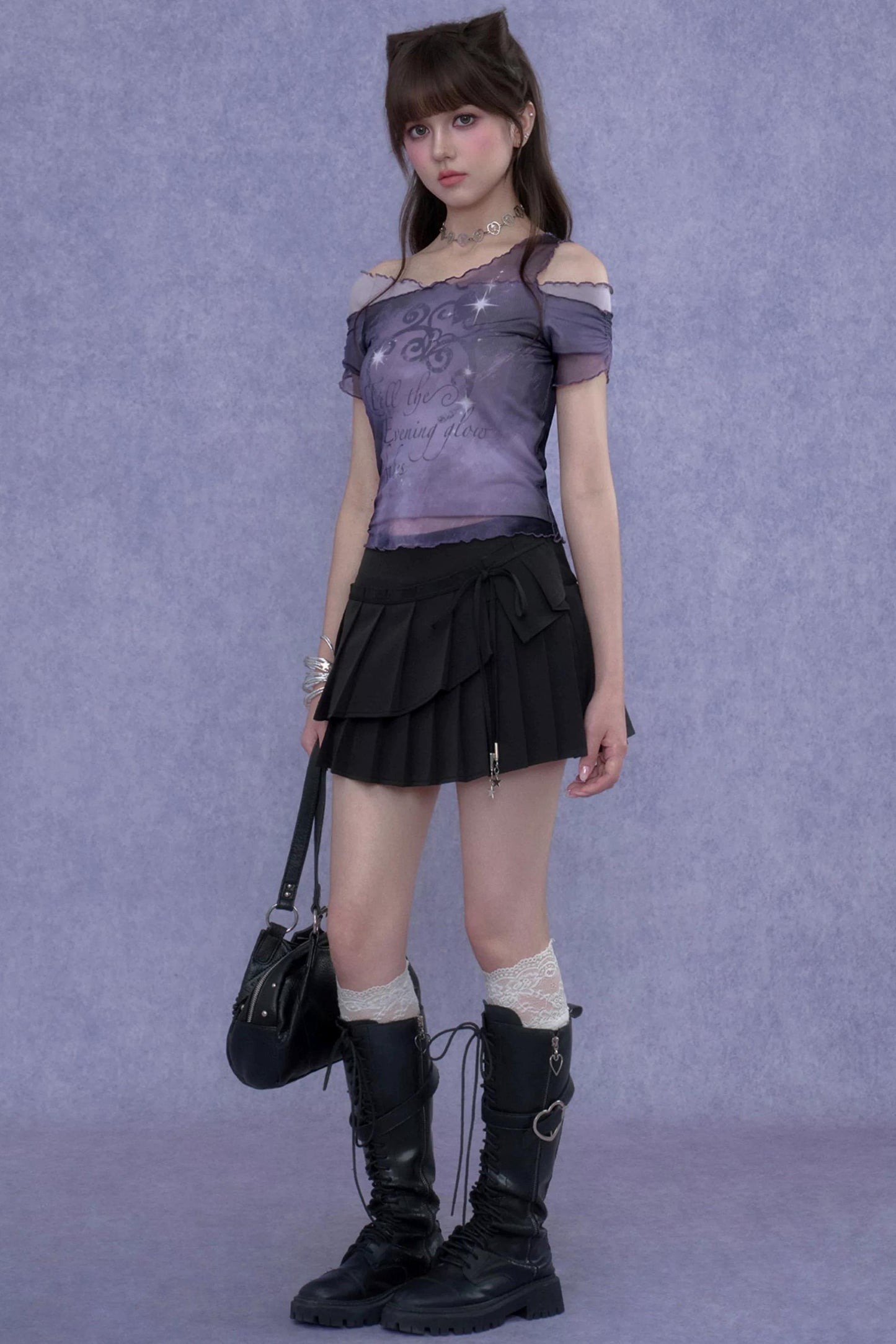 Chemisier violet en résille superposée