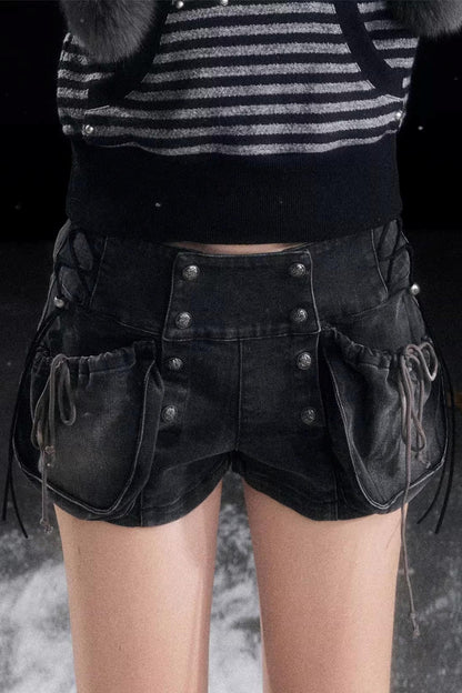Autumn Flower Bud Denim Shorts