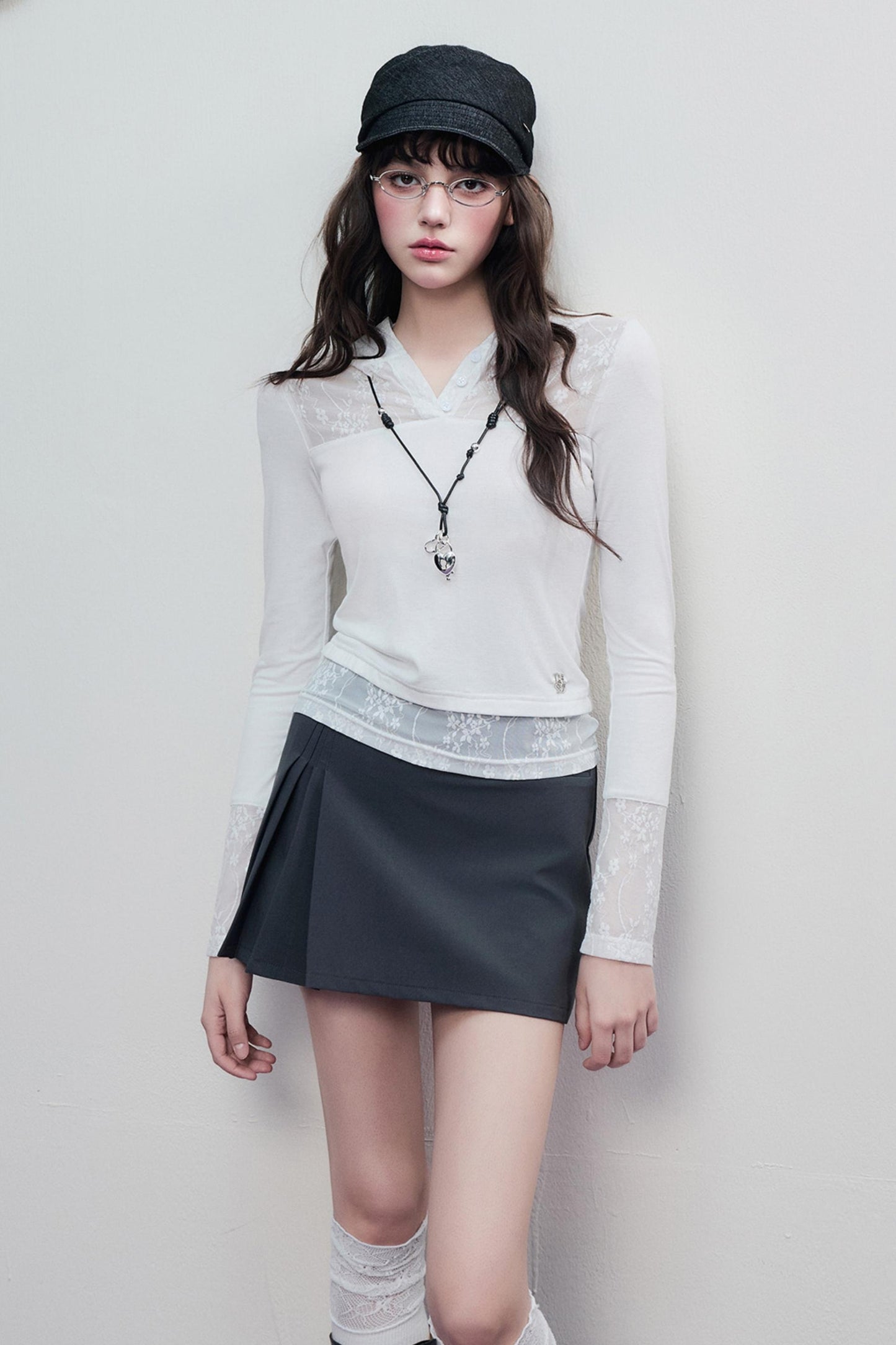 Skeleton Lace Hooded Polo Top