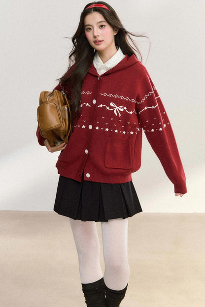 Fair Isle Hooded Knit Jacket