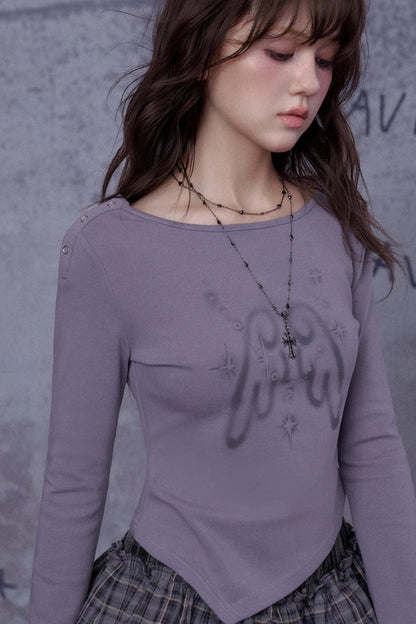 Fading Wing Print Off-the-Shoulder T-Shirt