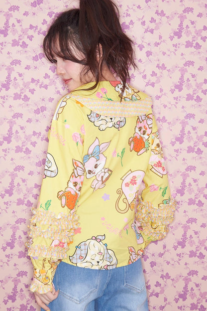 Yellow Ruffled Animal Print Shirt