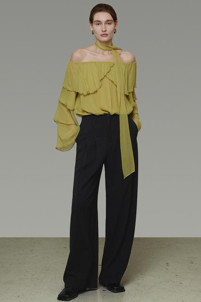 Ruffled Off-Shoulder Ruffled Shirt