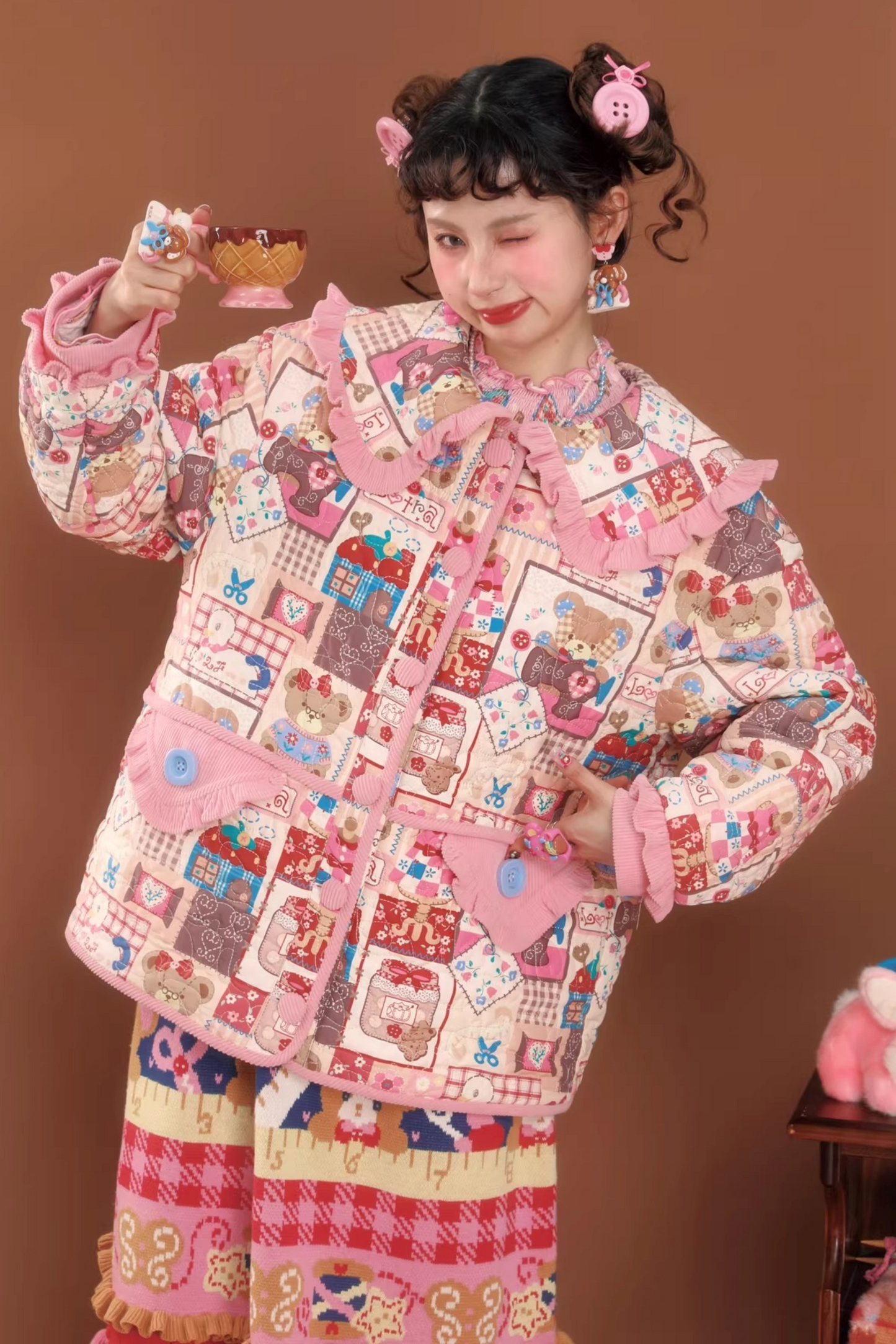 Rosa Patchwork Steppjacke