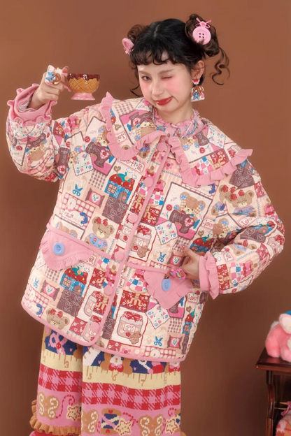 Rosa Patchwork Steppjacke