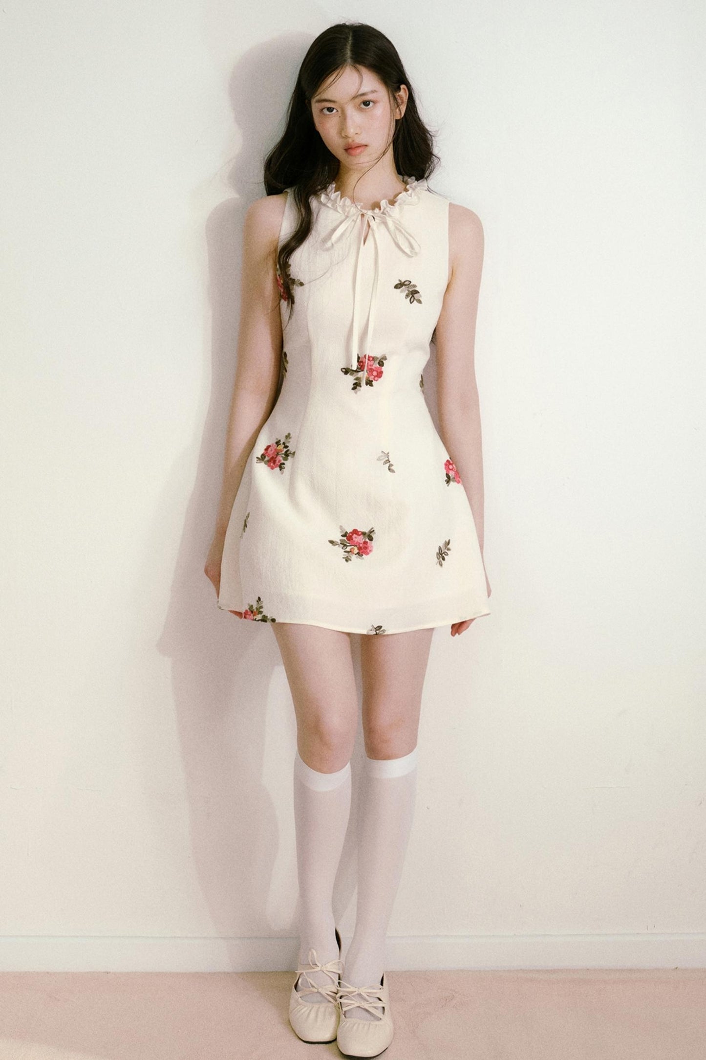 Floral Beige Sleeveless Summer Dress