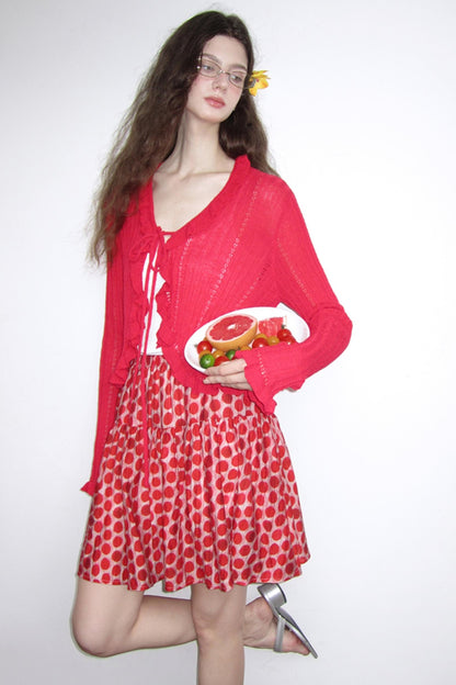 Vintage Ruffle Knitted Cardigan Set-Up