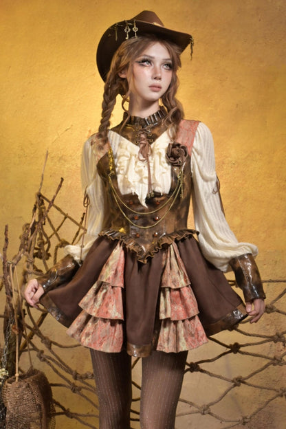 Steampunk Lace Patchwork Dress Set-Up