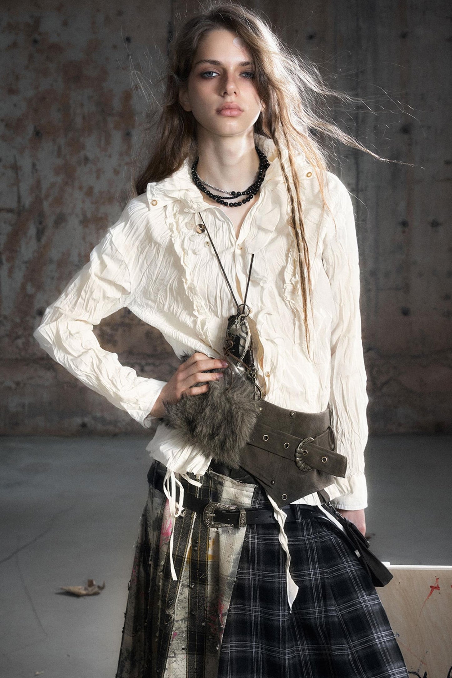 Wander Pleated Distressed Chiffon Shirt