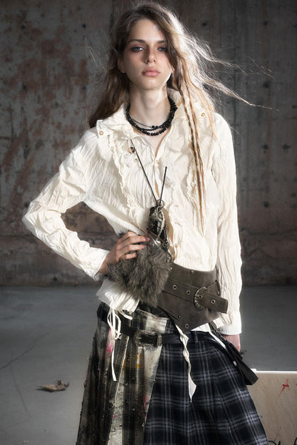 Wander Pleated Distressed Chiffon Shirt