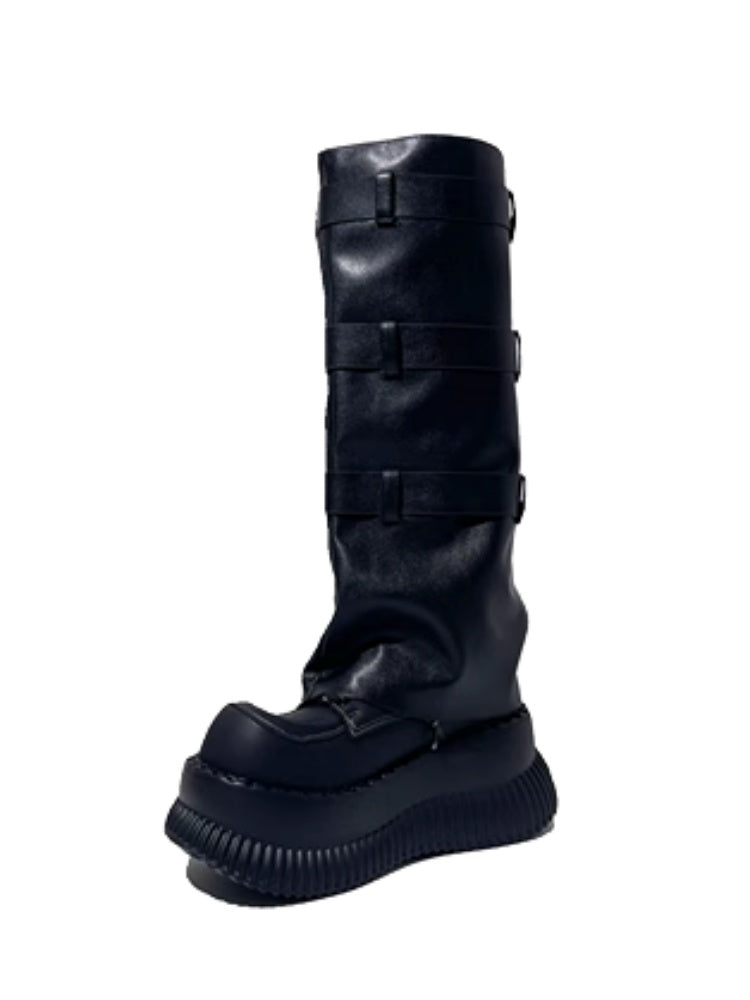 Punk Style Triple Belt Volume Platform Boots