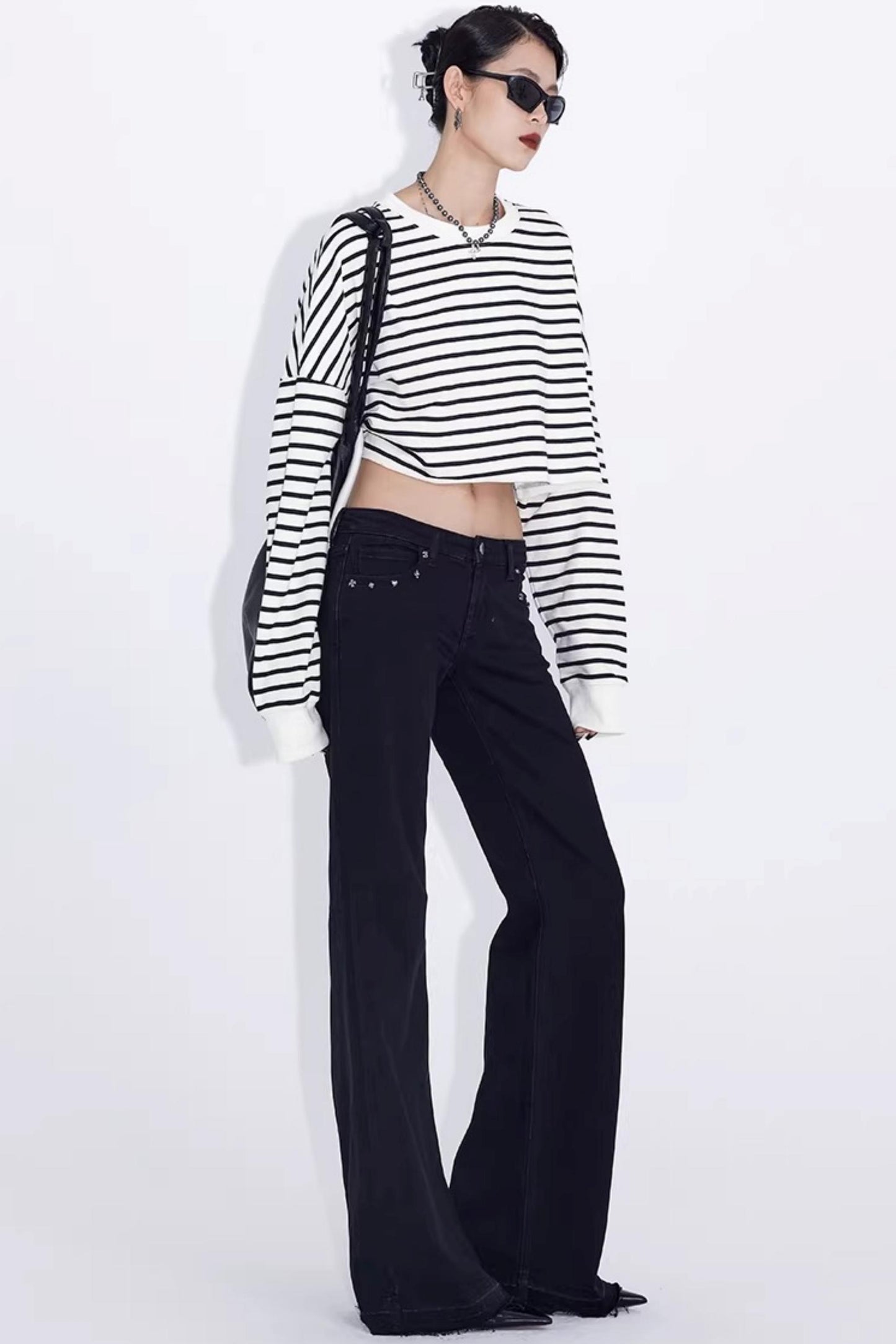 Black Rivet Flared Jeans