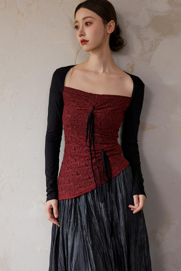 Brick Red Square Neck Pullover Top