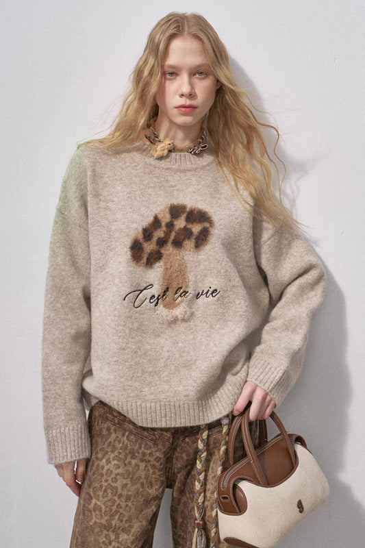 Mushroom Letter Knit Sweater