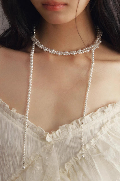 White Pearl Wrapped Necklace